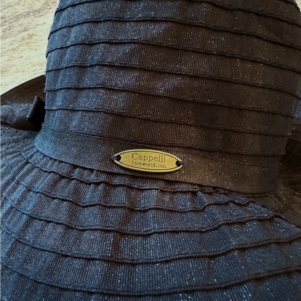 NWOT Cappelli Straworld Black Oversized Ribbon Sun Hat UPF 50+ 5” Brim, Packable - Picture 5 of 14